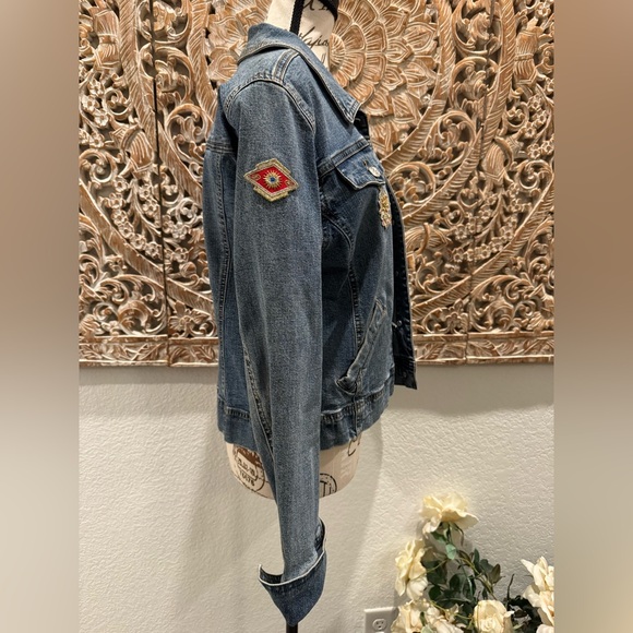 Debra DeRoo Blue Denim Jacket w/ Patches- size S w/ Stretch - Picture 3 of 14